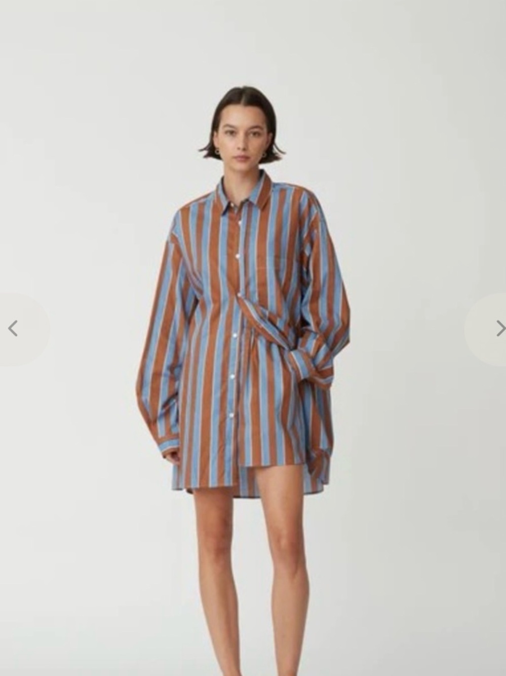 CARBON 38’s BLANCA ADELE Oversized Striped Shirt/Dress in Blue+Chocolate-NWT O/S